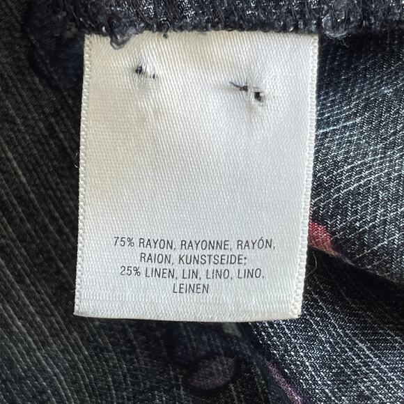 Maeve Blouse Womens Small Black Floral Linen Blend Long Sleeve Boho Top Shirt - Picture 5 of 11